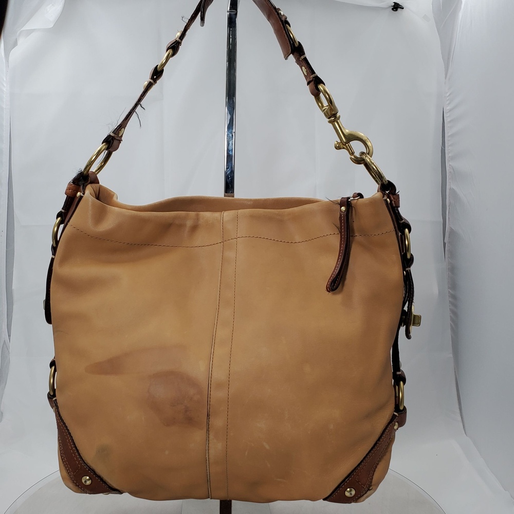 Vintage Y2K Worn Coach Carly Leather Large Slouchy Tote Hobo Turnlock Bag 10616